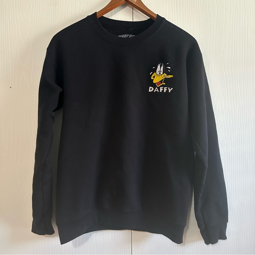 Warner Bros. Black Crewneck Sweater with Daffy Design
